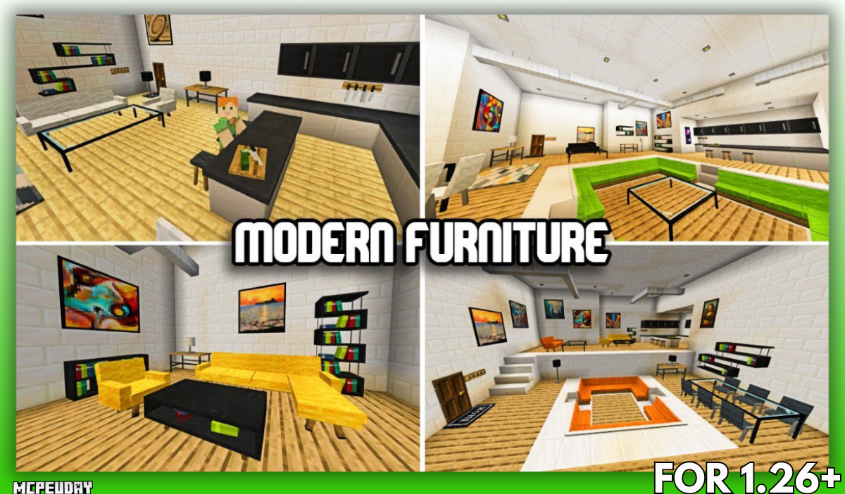 Modern Furniture Addon (1.21, 26.x) – Best MCPE Decoration Mod