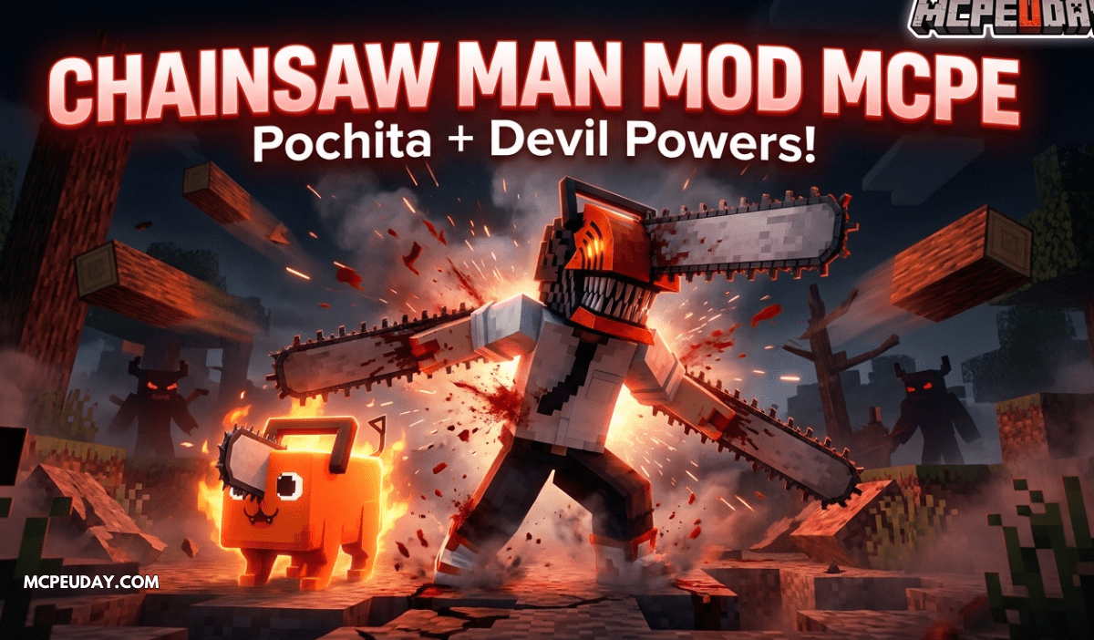 Chainsaw Man Addon MCPE 1.21/1.26 – Become Denji in Minecraft PE