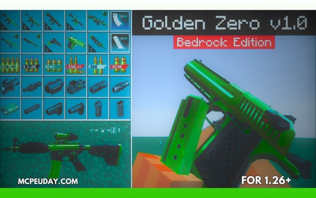 Golden Zero Addon (1.21) – Realistic Gun Mod for MCPE