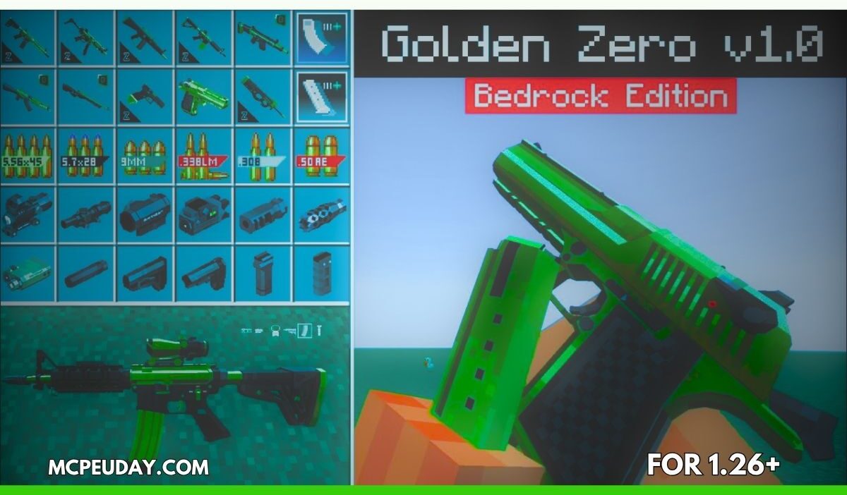 Golden Zero Addon (1.21) – Realistic Gun Mod for MCPE