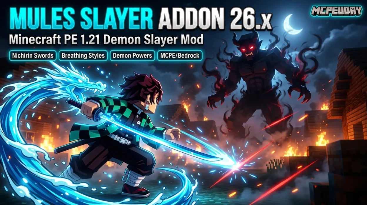 Mules Slayer Addon 26.x for Minecraft PE 1.21 – Demon Slayer Mod Download (MCPE/Bedrock)