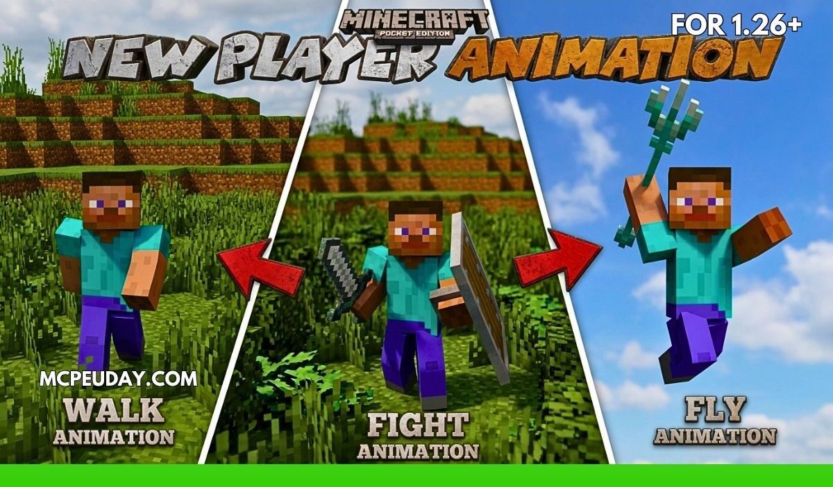New Player Animation Addon (26.x, 1.21) – Realistic Movement Mod for MCPE