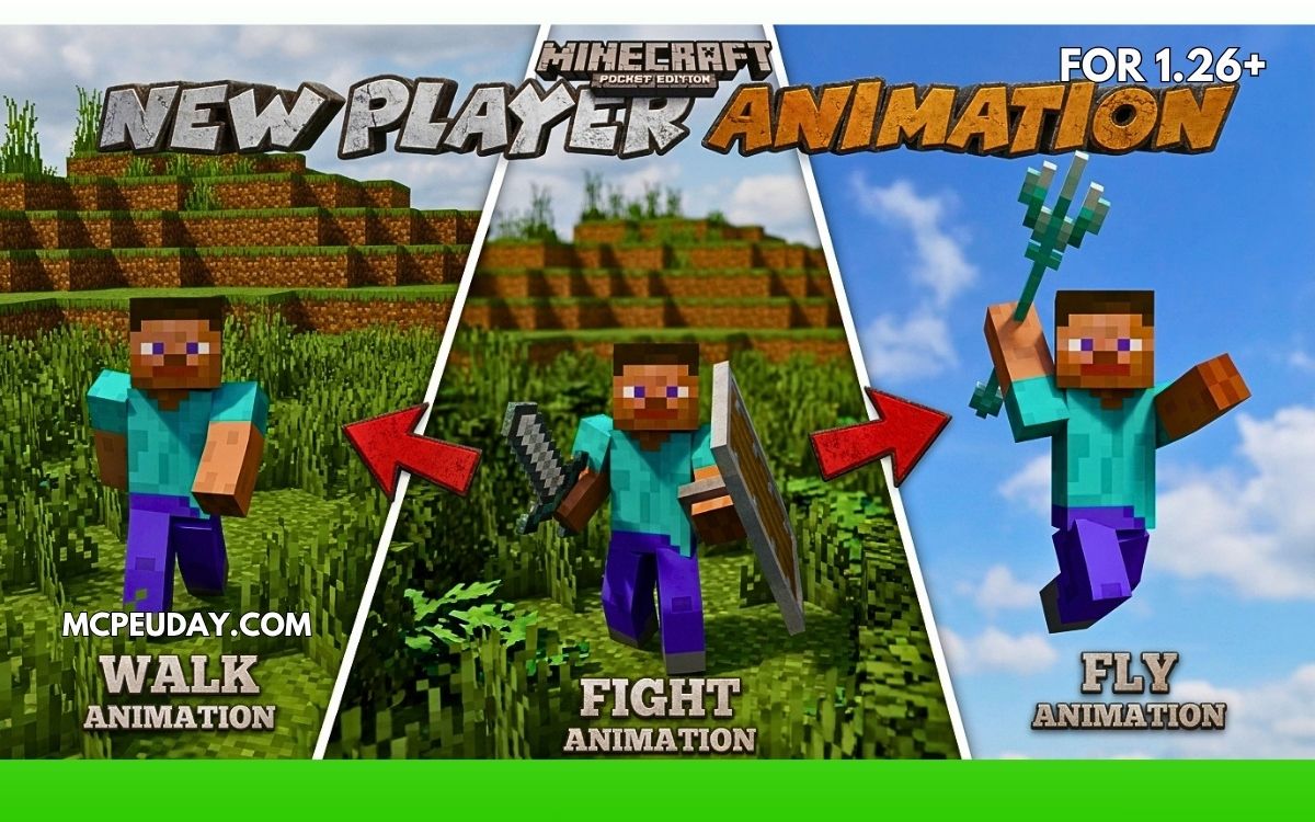 New Player Animation Addon (26.x, 1.21) – Realistic Movement Mod for MCPE