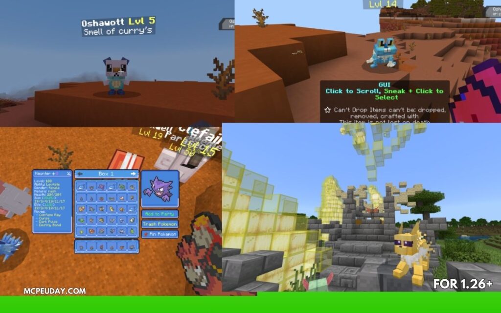 Pokémon Addon for Minecraft Bedrock PokeBedrock | Pokémon Addon (26.x, 1.21) – MCPE/Bedrock Mod