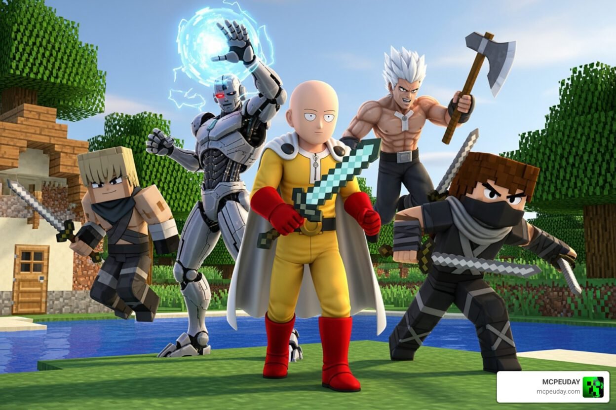 One Punch Man Addon 26.x for Minecraft Bedrock 1.21 | Saitama, Genos, Garou & Sonic