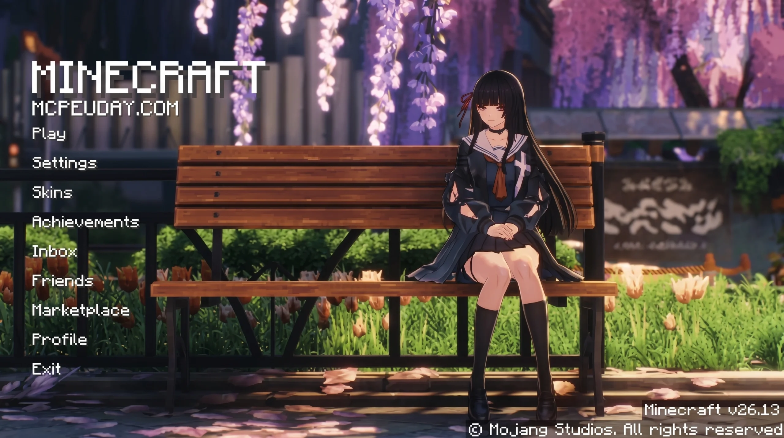 Animated Menu: Chisa Sitting On A Park Bench UI  (26.x, 1.21) – MCPE/Bedrock UI PACK 