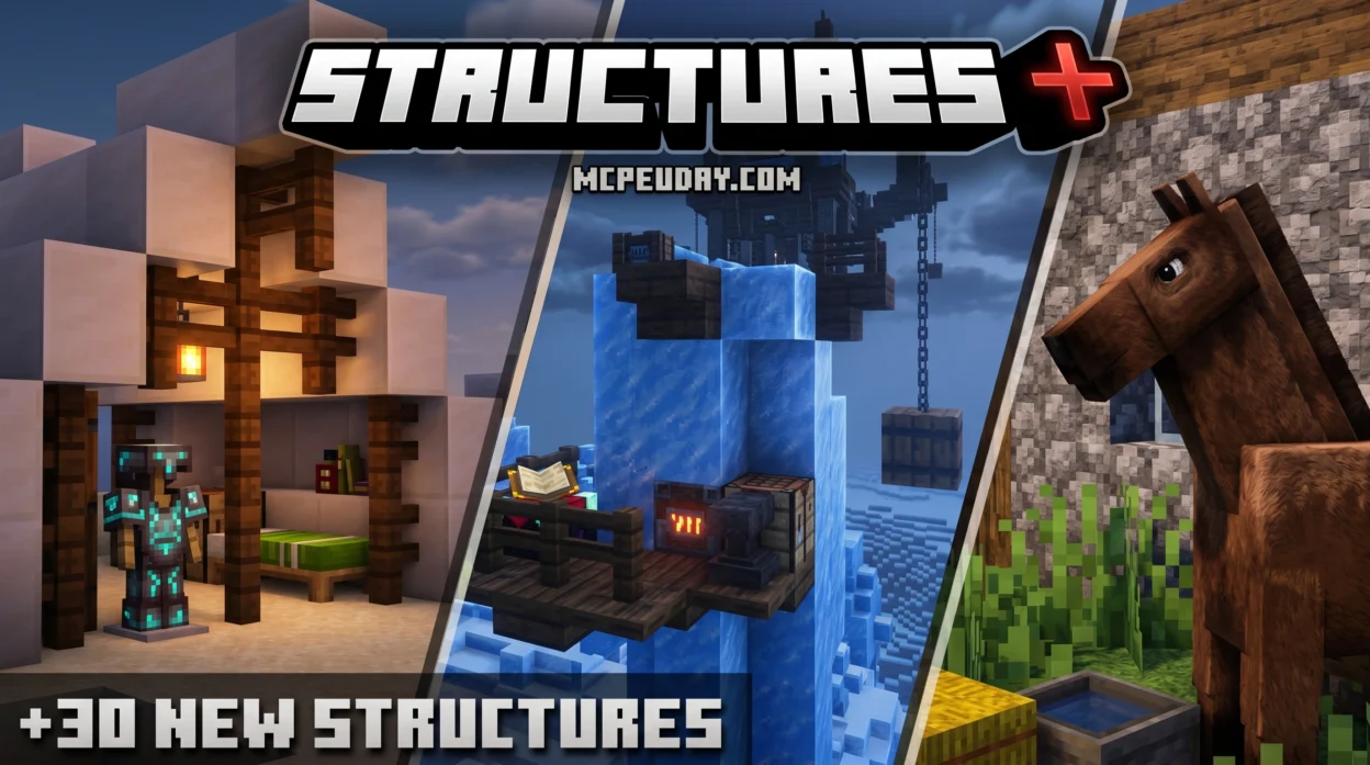 Structures Plus Addon (26.x, 1.21) — MCPE/Bedrock Mod
