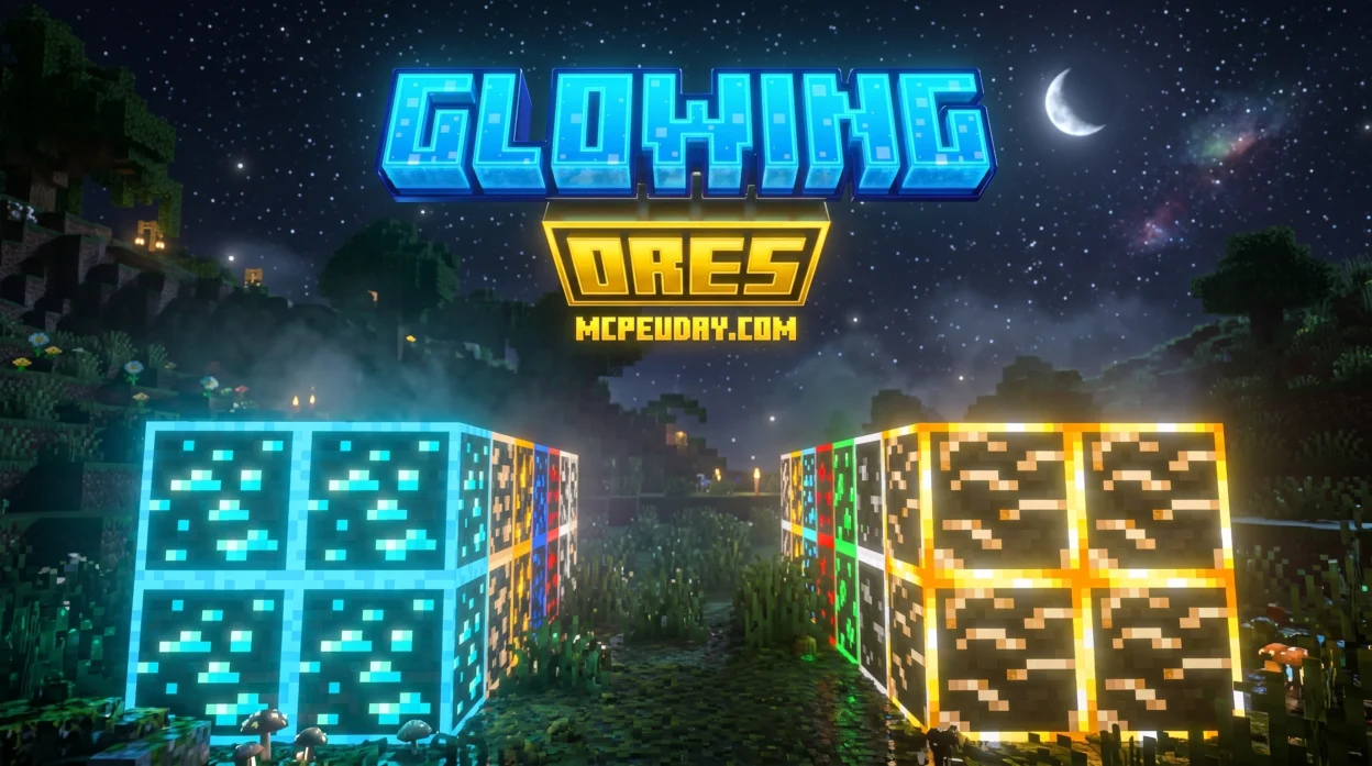 Radiant Glowing Ores T Pack (26.x, 1.21) – MCPE/Bedrock Texture Pack