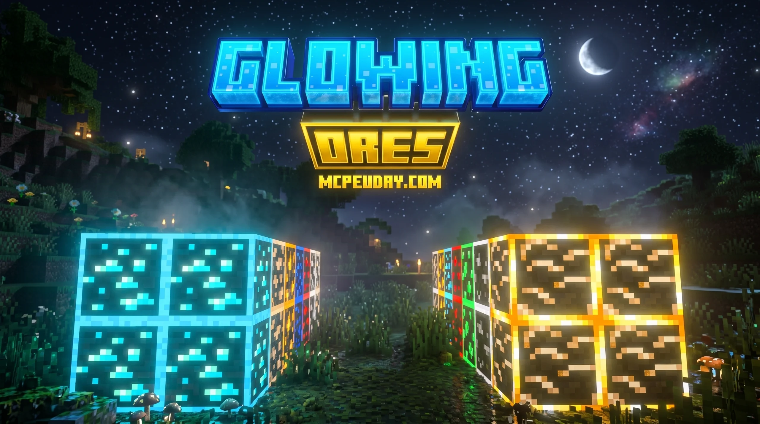 Radiant Glowing Ores T Pack (26.x, 1.21) – MCPE/Bedrock Texture Pack