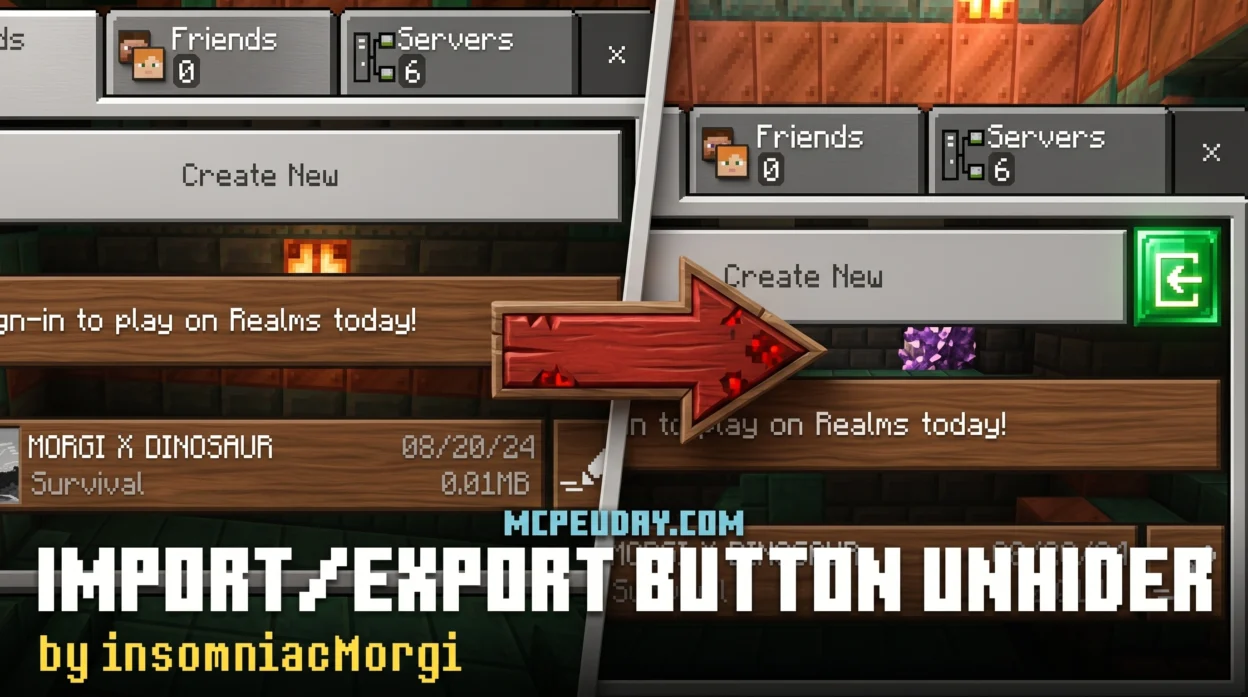 Import/Export Button Unhider Resource Pack (26.x, 1.21) – MCPE/Bedrock Texture Pack