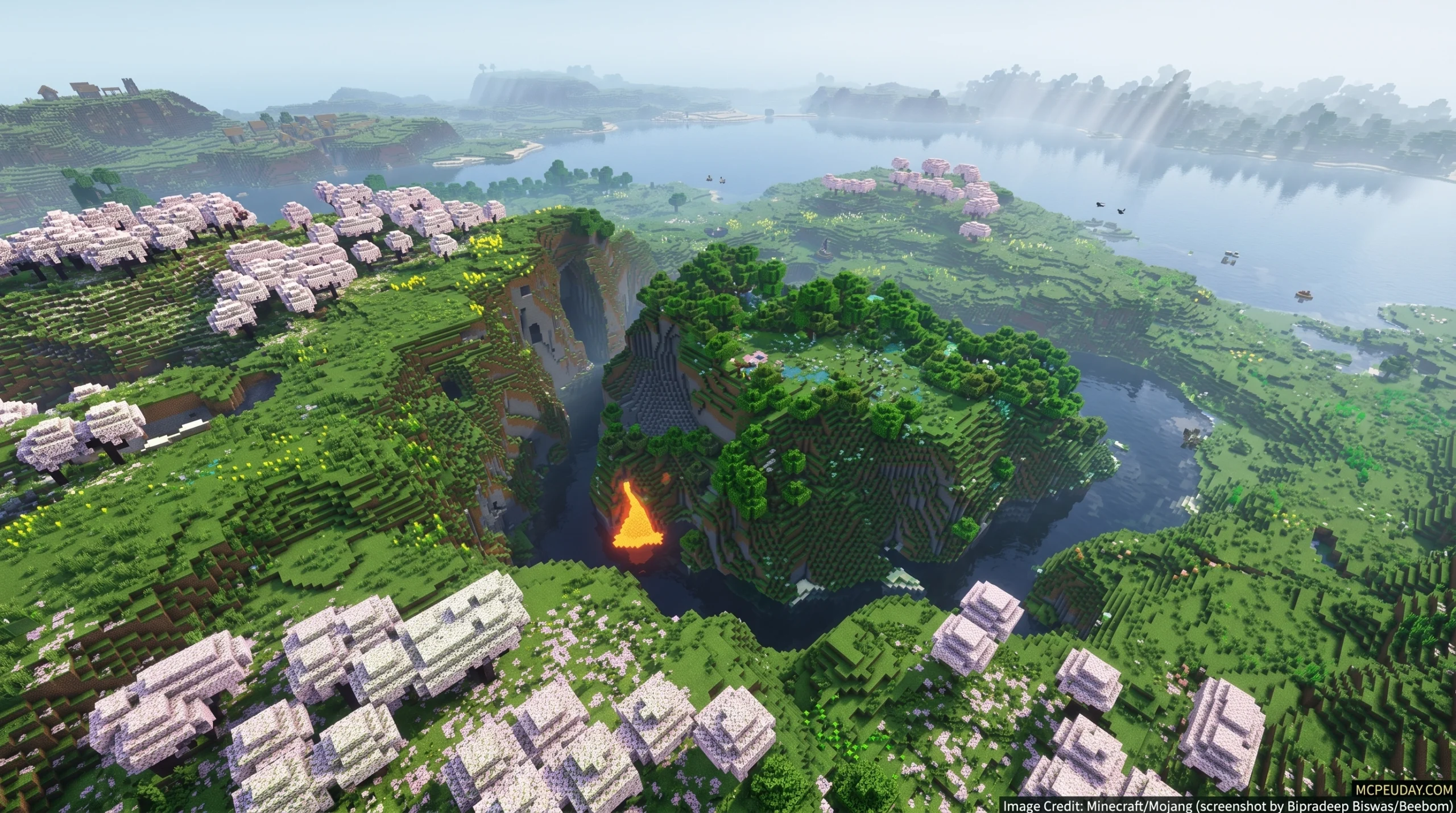 Cherry Blossom Lake With Island