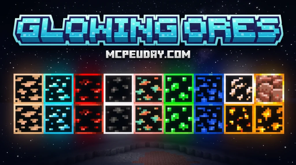 Glowing Ores Addon (26.x, 1.21) – MCPE/Bedrock Mod