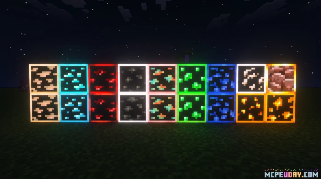 Glowing Ores Addon (26.x, 1.21) – MCPE/Bedrock Mod