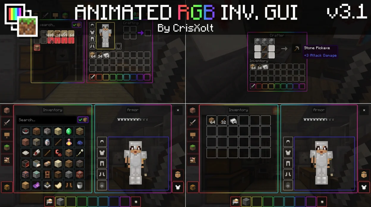 Animated RGB GUI Pack (26.x, 1.21) – MCPE/Bedrock Texture Pack