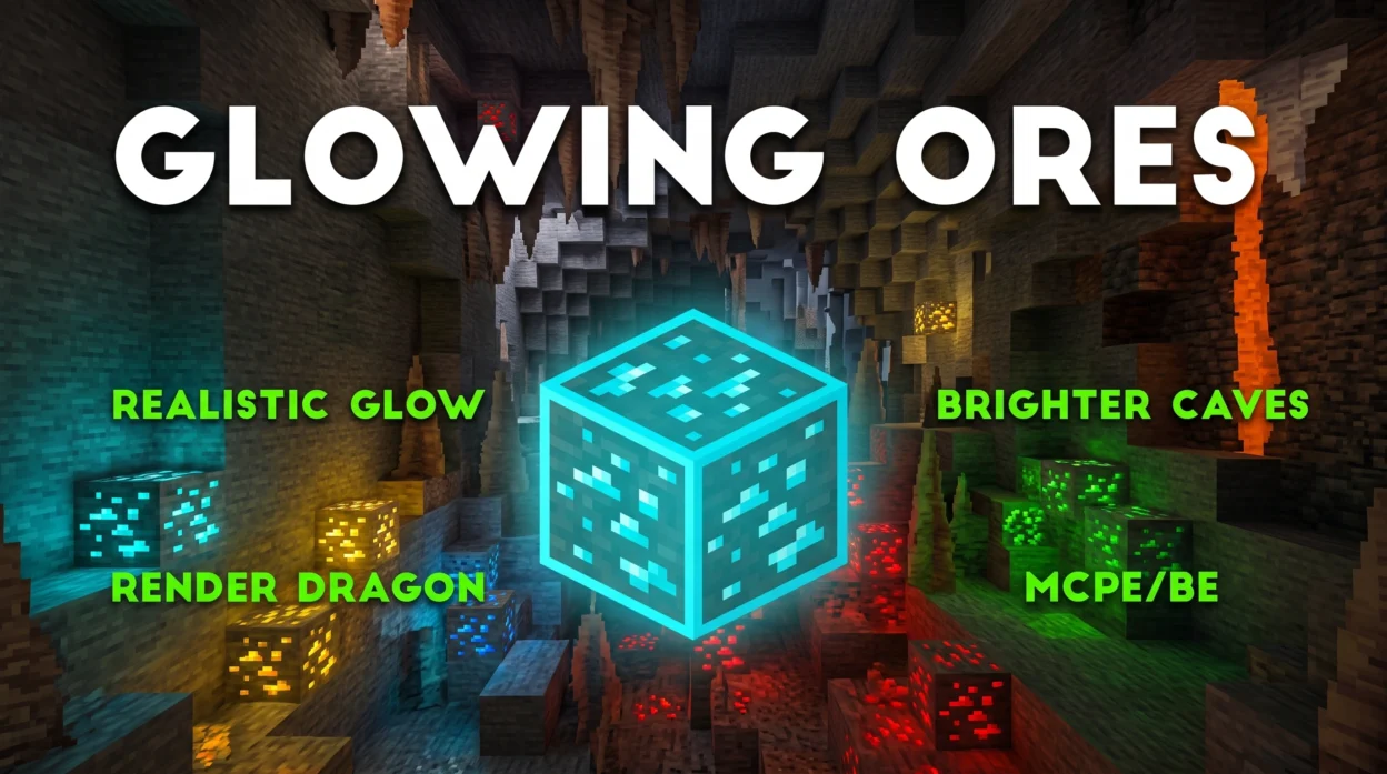 Glowing Ores Texture Pack (26.x, 1.21) – MCPE/Bedrock Texture Pack