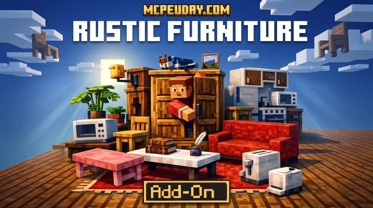 Rustic Furniture Addon (26.x, 1.21) – MCPE/Bedrock Mod