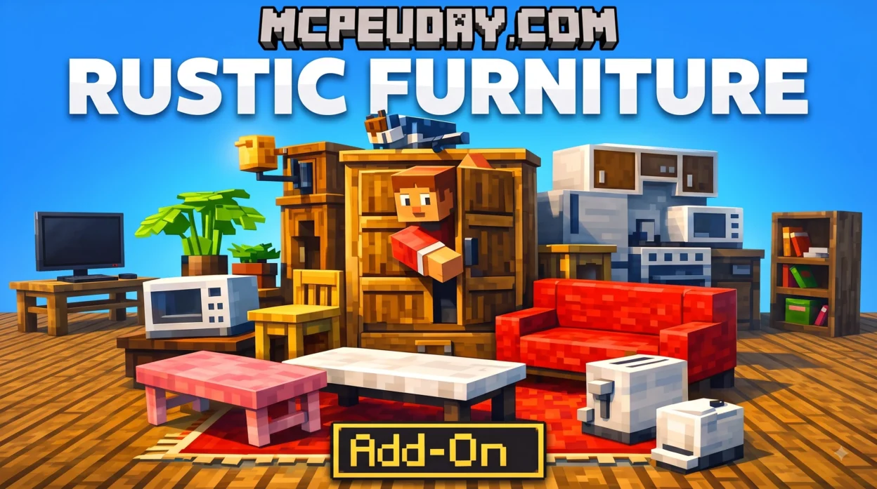 Rustic Furniture Addon (26.x, 1.21) – MCPE/Bedrock Mod