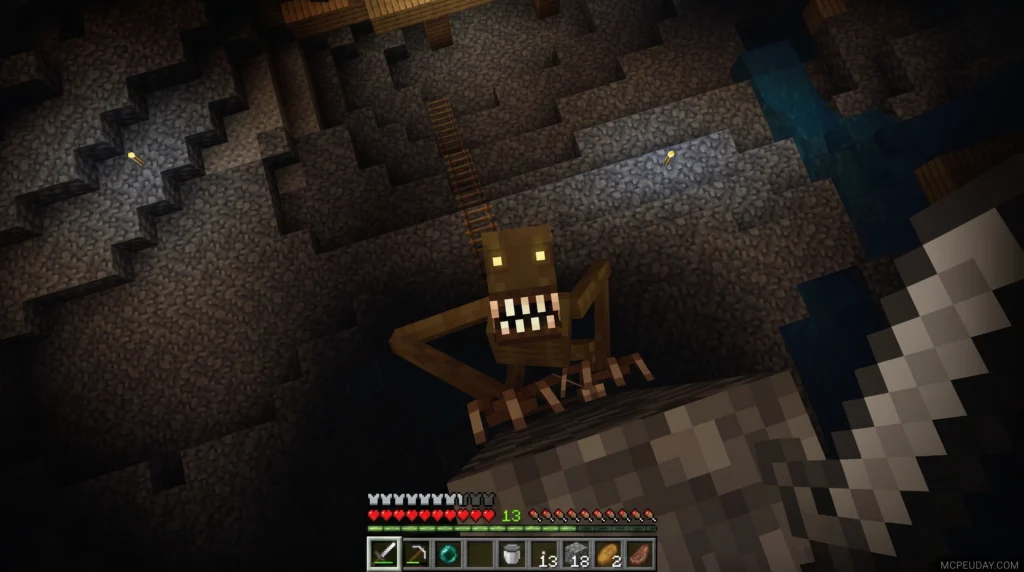 Cave Dweller lurking in a dark Minecraft cave