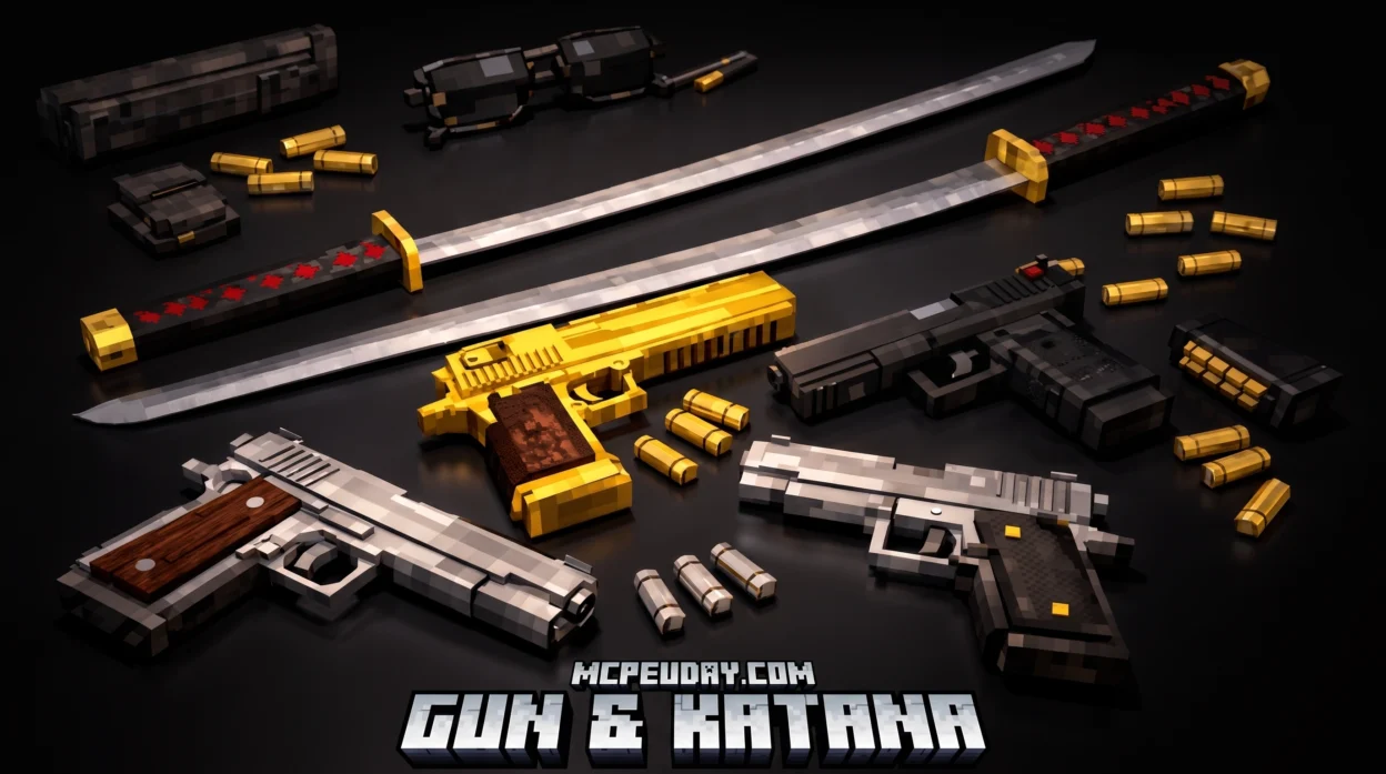 Gun and Katana Addon (26.x, 1.21) – MCPE/Bedrock Mod