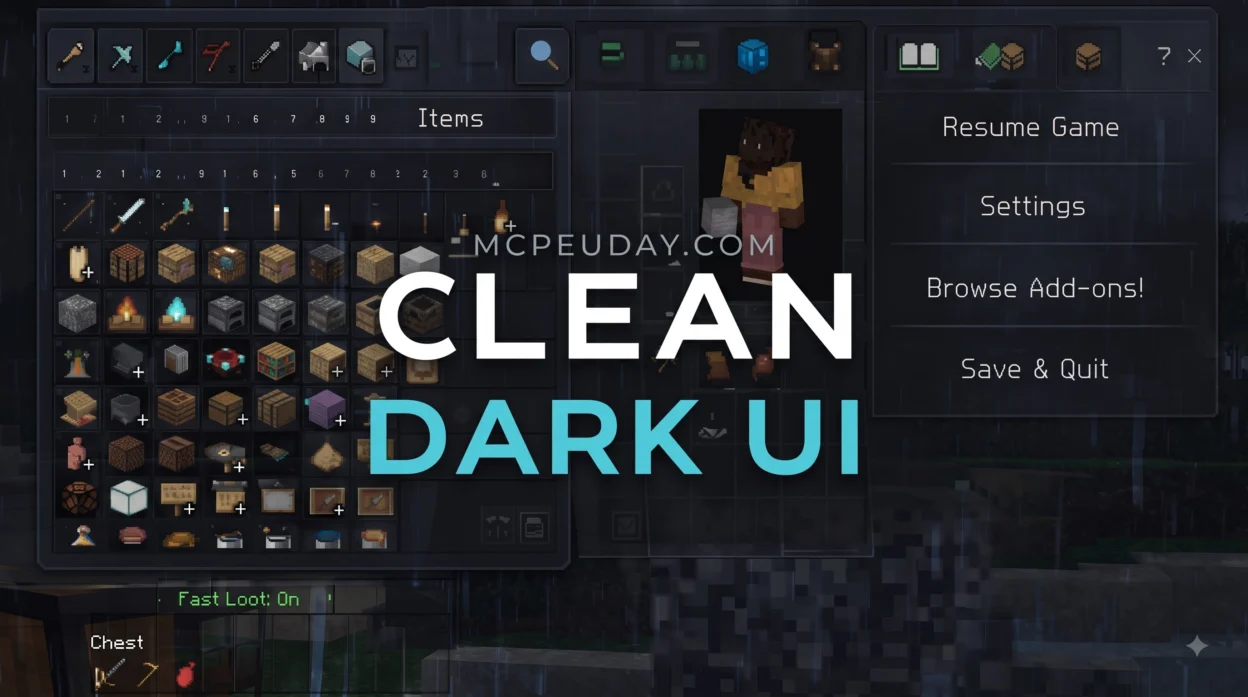 Clean Dark UI Pack (26.x, 1.21) – MCPE/Bedrock Pack